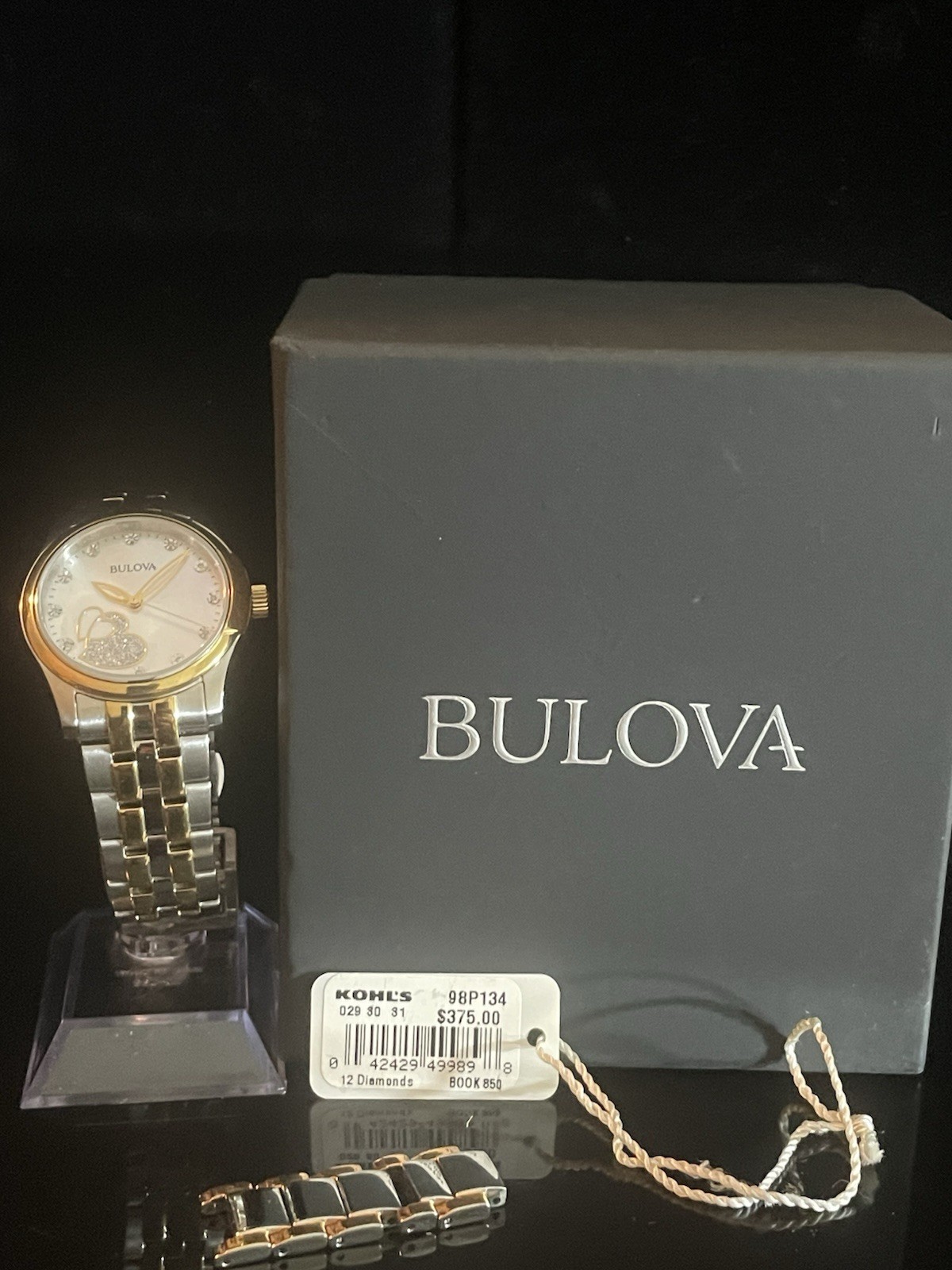 Bulova 98P134 Women’s Diamond Mother of Pearl Two-Tone Watch Box Tags MSRP $375