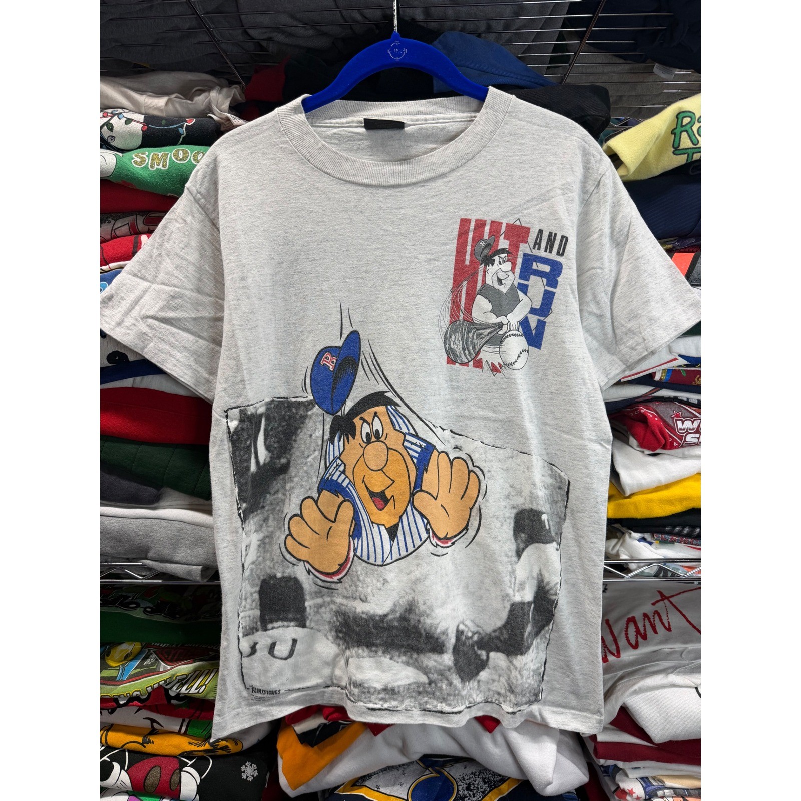 Vintage 1991 Flintstones Hit and Run Baseball T-Shirt Gray Mens Medium Changes Vintage 1991 Flintstones Hit and Run Baseball T-Shirt Gray Mens Medium Changes