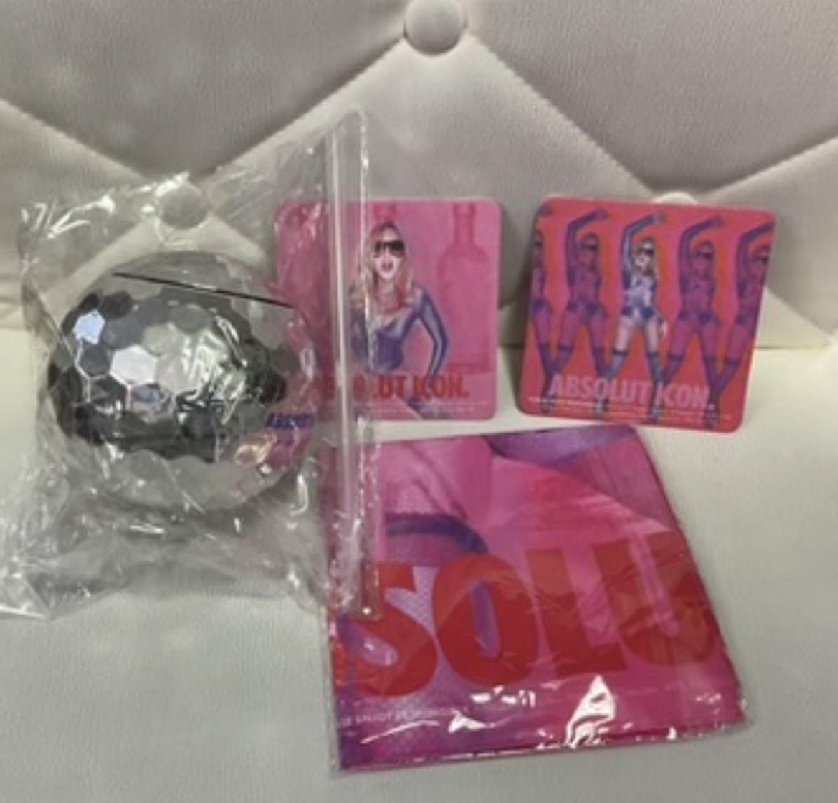 MADONNA ABSOLUT ICON NYC LOT SEALED 1 DISCO BALL CUP, 1 SCARF, 2 COASTERS NEW MADONNA ABSOLUT ICON NYC LOT SEALED 1 DISCO BALL CUP, 1 SCARF, 2 COASTERS NEW