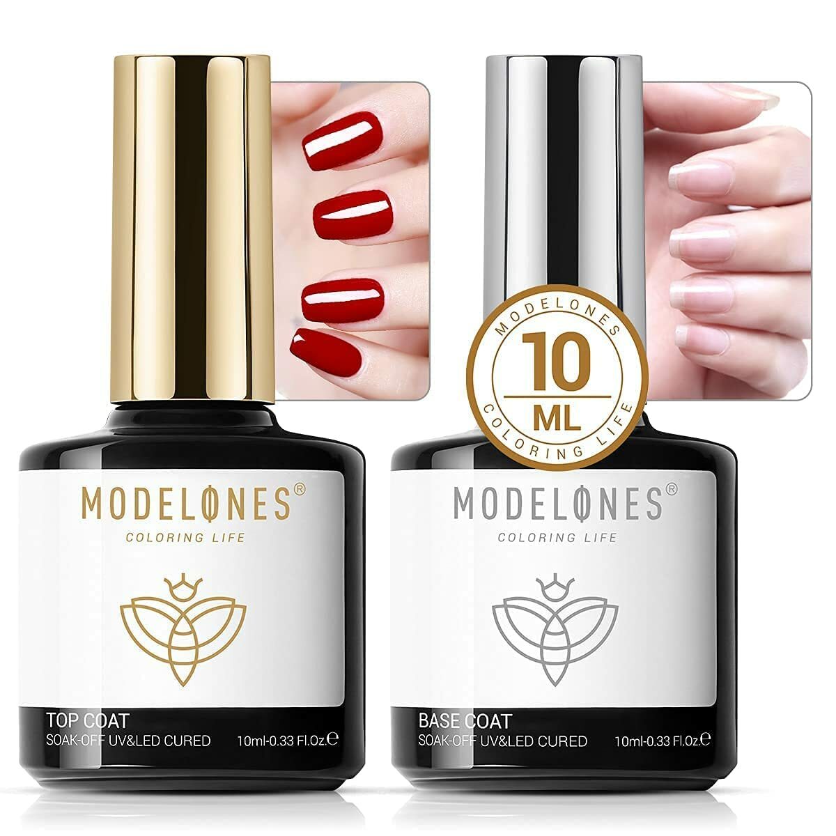 Modelones Gel Nail Polish No Wipe Top and Base Coat Set 2x10ml UV LED Soak Off N