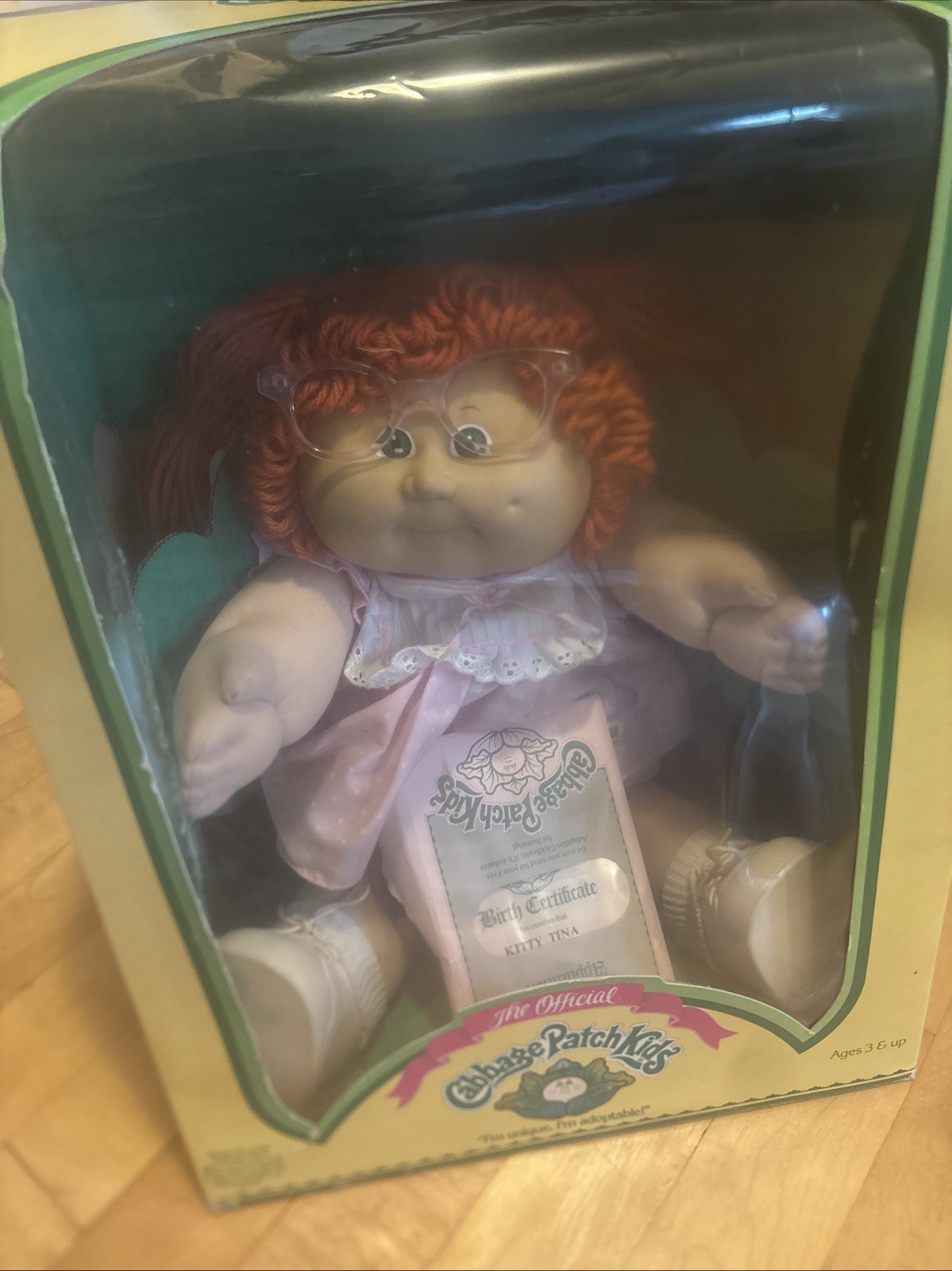 1985 Cabbage Patch Kid  Girl Red Hair Green Eyes In Box Never Removed All Papers
