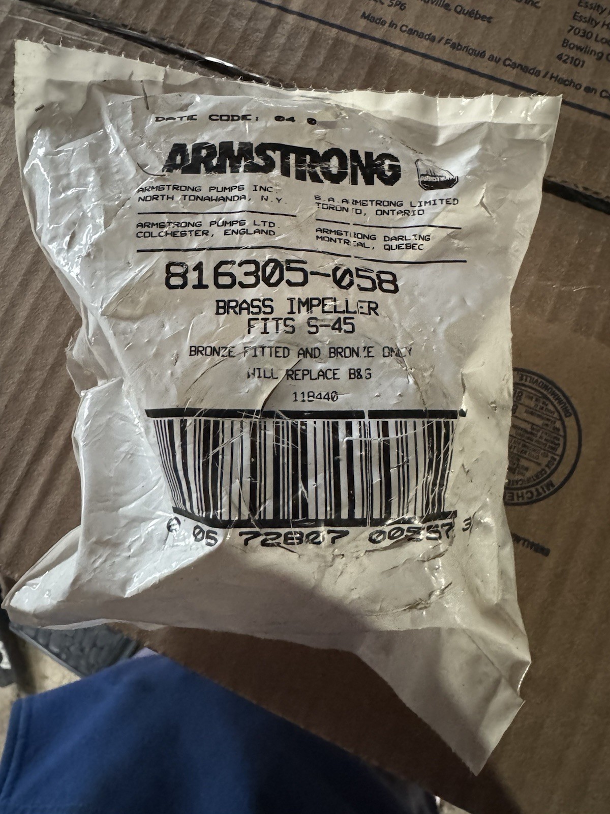 Armstrong Brass Impeller Fits S-45 816305-058 New Old Stock, Replace B&G 118440