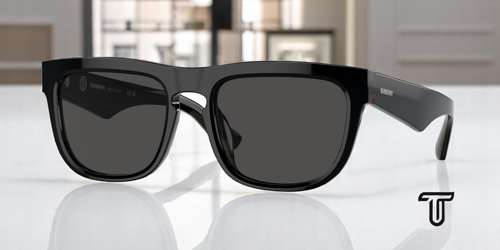 BURBERRY BE4431U 412187 Black On Vintage Check Dk Grey 56 mm Men\'s Sunglasses