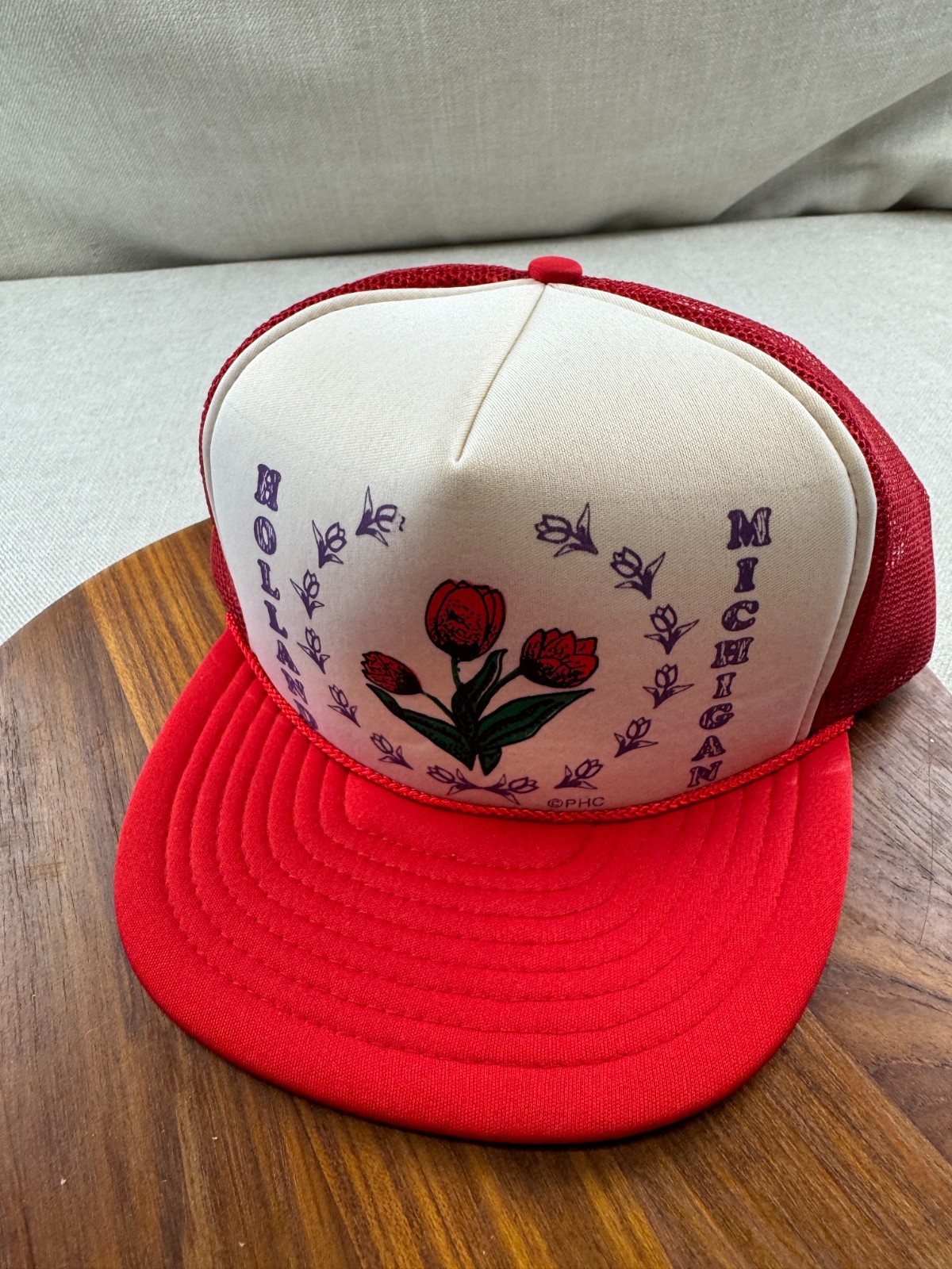 Vintage Holland Michigan Red White Foam Trucker Snapback Hat Vintage Holland Michigan Red White Foam Trucker Snapback Hat