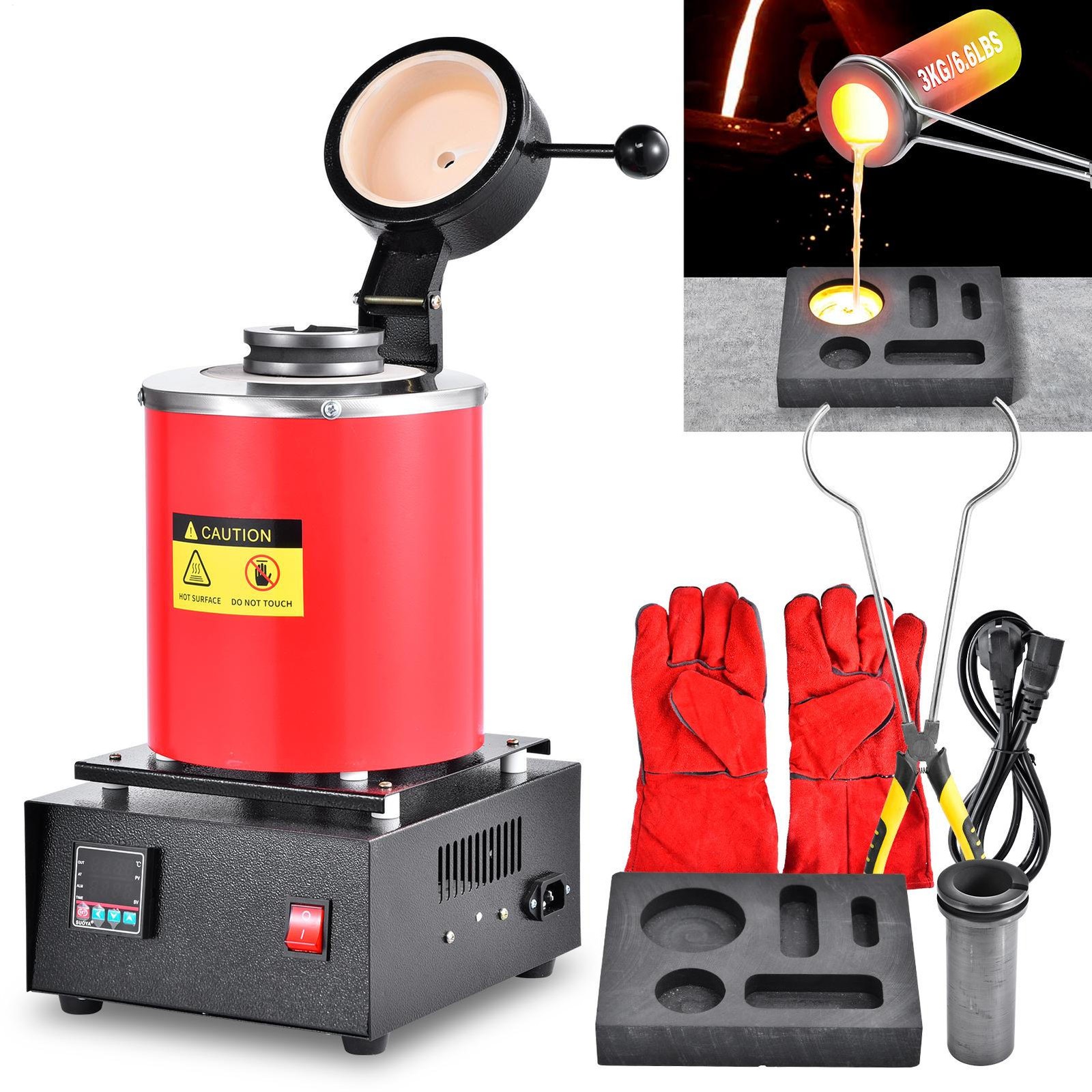 6.6LB Electric Melting Furnace Kit Smelting Gold Silver Copper Aluminum 1500W US