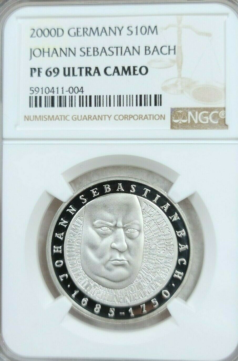 2000 GERMANY SILVER 10 MARK JOHANN SEBASTIAN BACH NGC PF 69 ULTRA CAMEO TOP POP 2000 GERMANY SILVER 10 MARK JOHANN SEBASTIAN BACH NGC PF 69 ULTRA CAMEO TOP POP