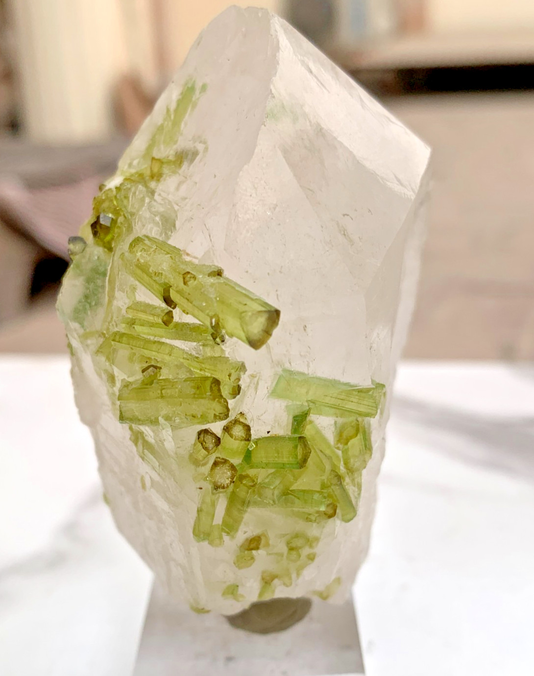 Rare Green Tourmaline Crystals on Quartz Specimen Chapu Mine Skardu Pakistan Rare Green Tourmaline Crystals on Quartz Specimen Chapu Mine Skardu Pakistan