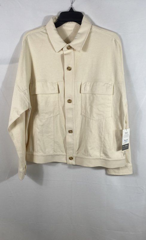 Vuori Women\'s Off-White Cream Knit Trucker Button Up Shirt Jacket NWT M