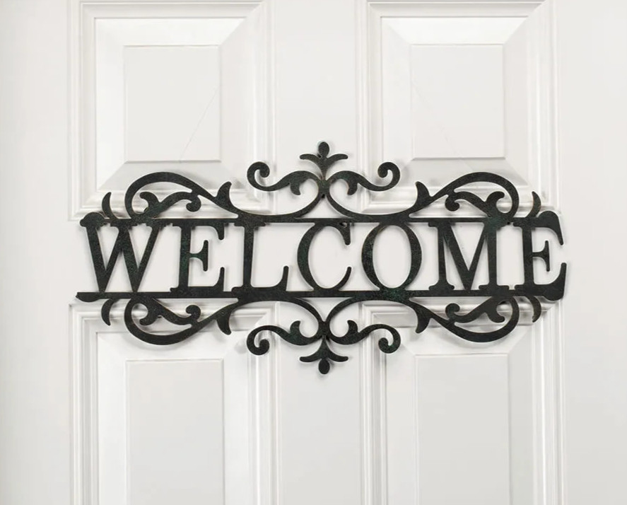 Welcome Sign Metal Scroll Door Chic Vintage Style Wall Decor 20