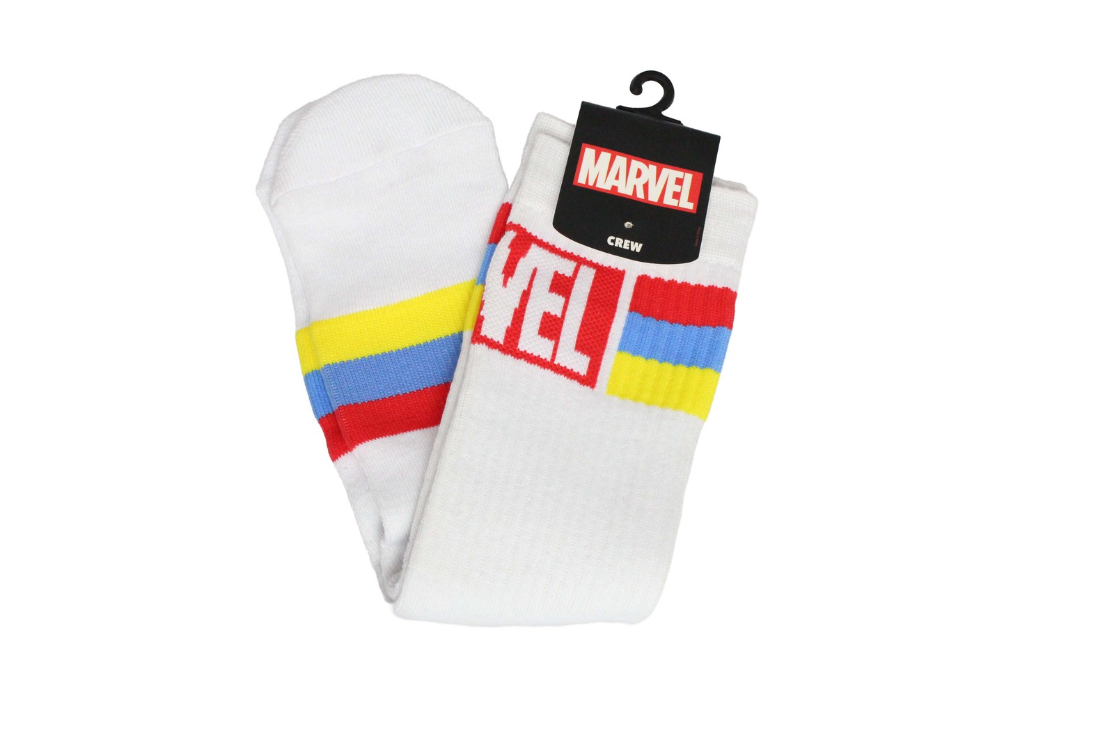 Classic Retro 80\'s Marvel Striped Mens Athletic Crew Socks