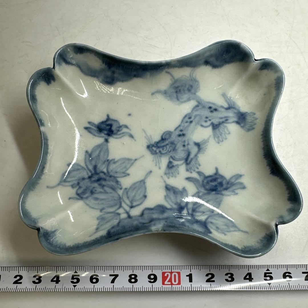Japanese Ko Imari Sometsuke Blue and White Tiger Square Plate 13cm Edo Antique