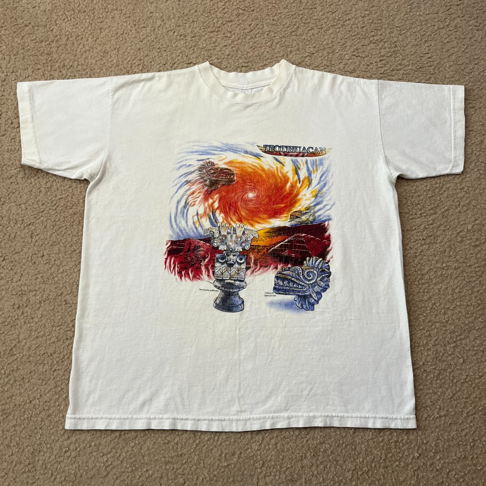 Vintage Teotihuacan Mexico Aztec Graphic T Shirt Size XL