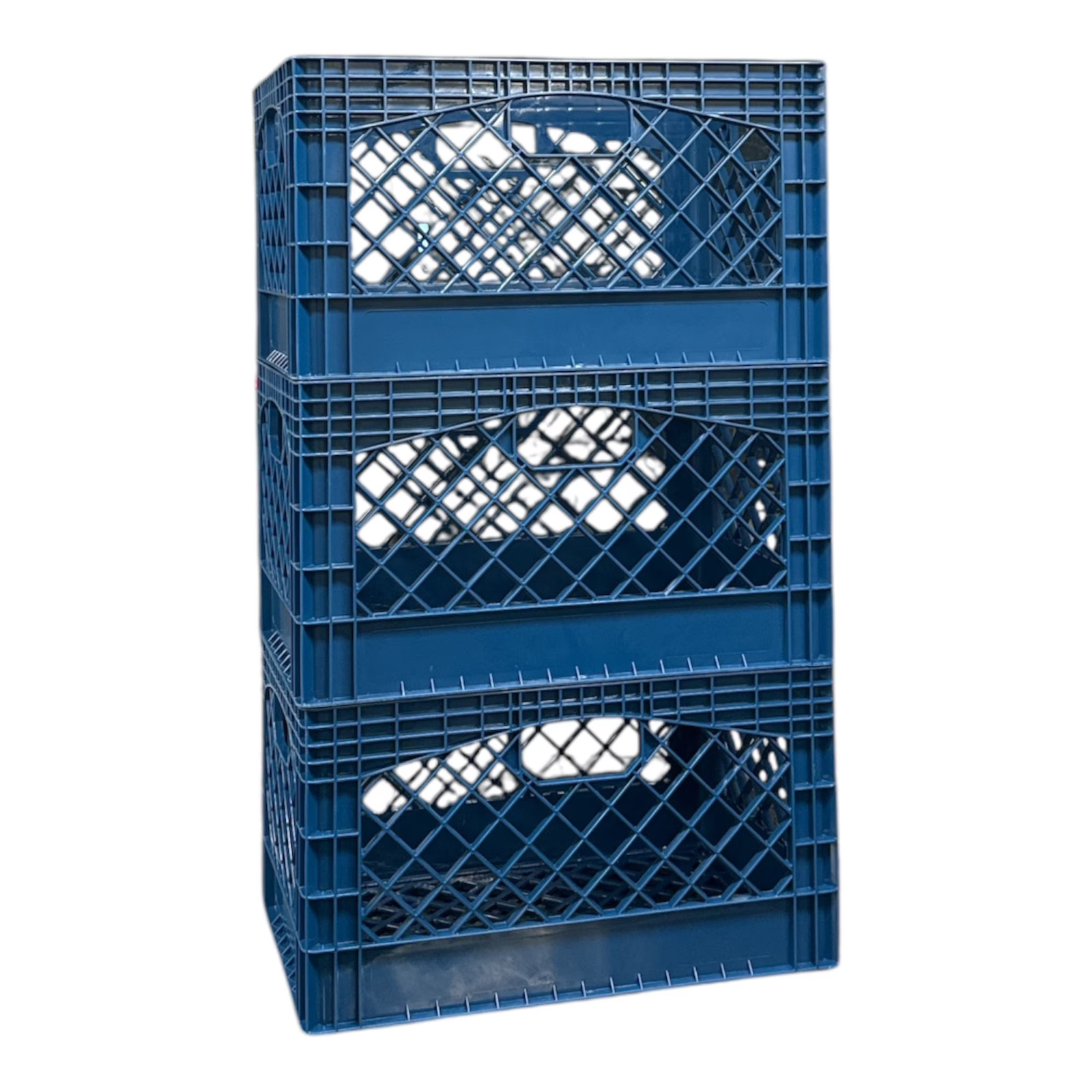 Juggernaut Storage 24 Qt Heavy Duty Plastic Milk Crate with Handles, Blue, 3 Pac