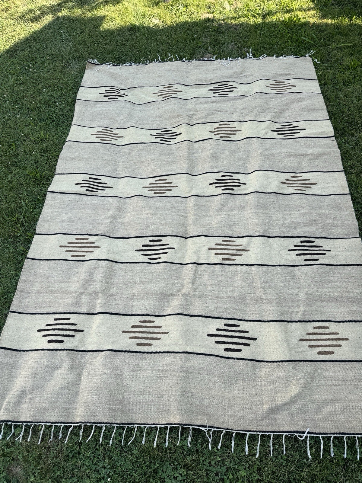 Egyptian Handwoven Wool Rug 9.5 x 6.5 Ft Hand Woven Vintage Egyptian Handwoven Wool Rug 9.5 x 6.5 Ft Hand Woven Vintage