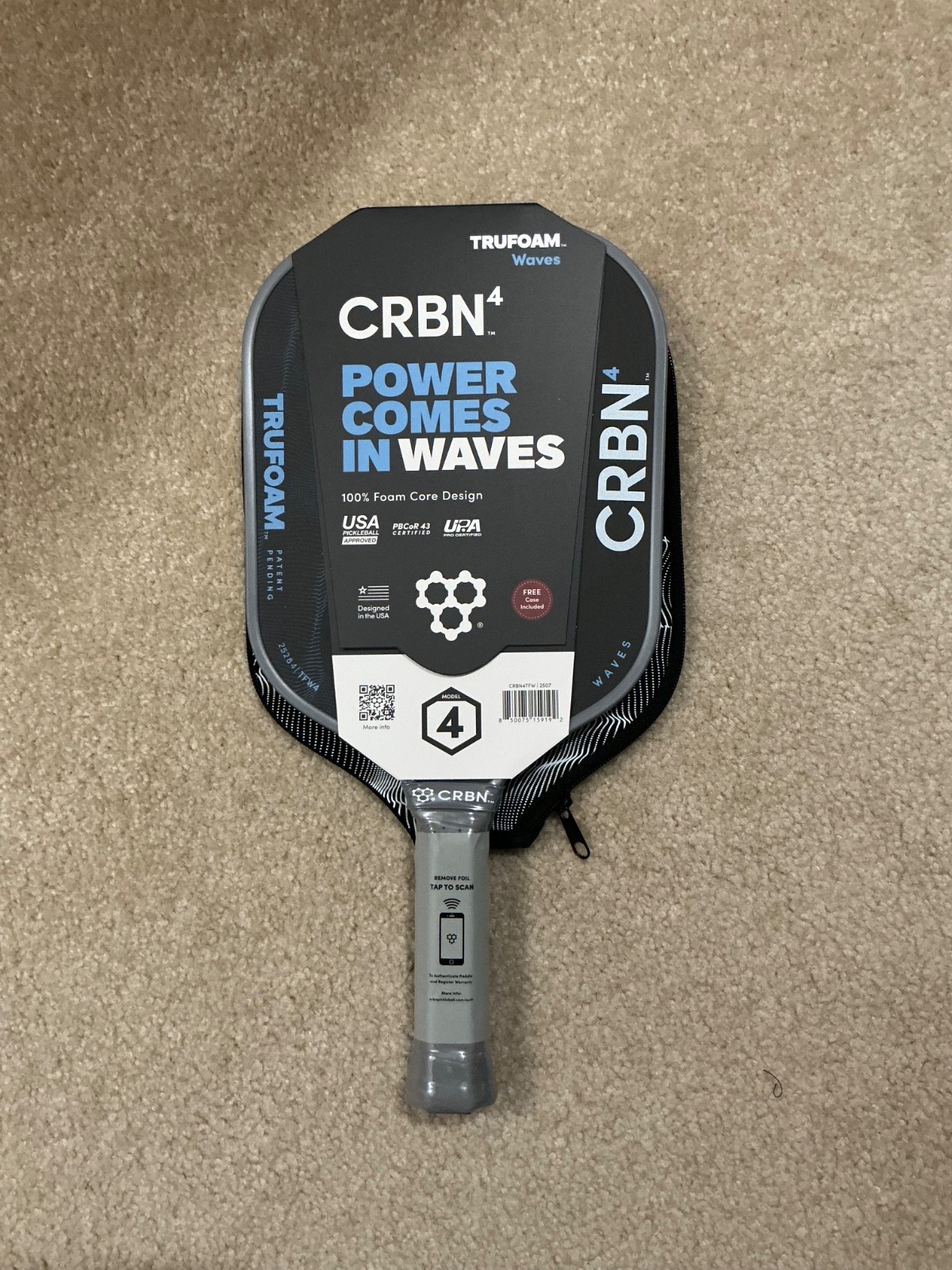 NEW CRBN4 TruFoam Waves Hybrid Aerocurve Pickleball Paddle NEW CRBN4 TruFoam Waves Hybrid Aerocurve Pickleball Paddle