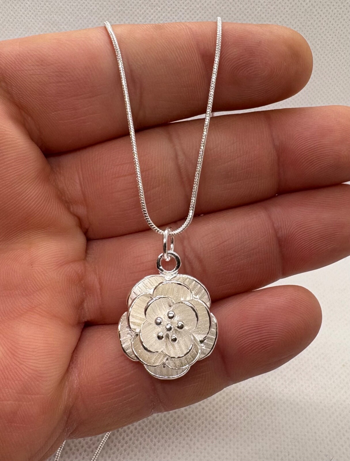 Rose flower necklace pendant 925 sterling silver 22\ Rose flower necklace pendant 925 sterling silver 22\