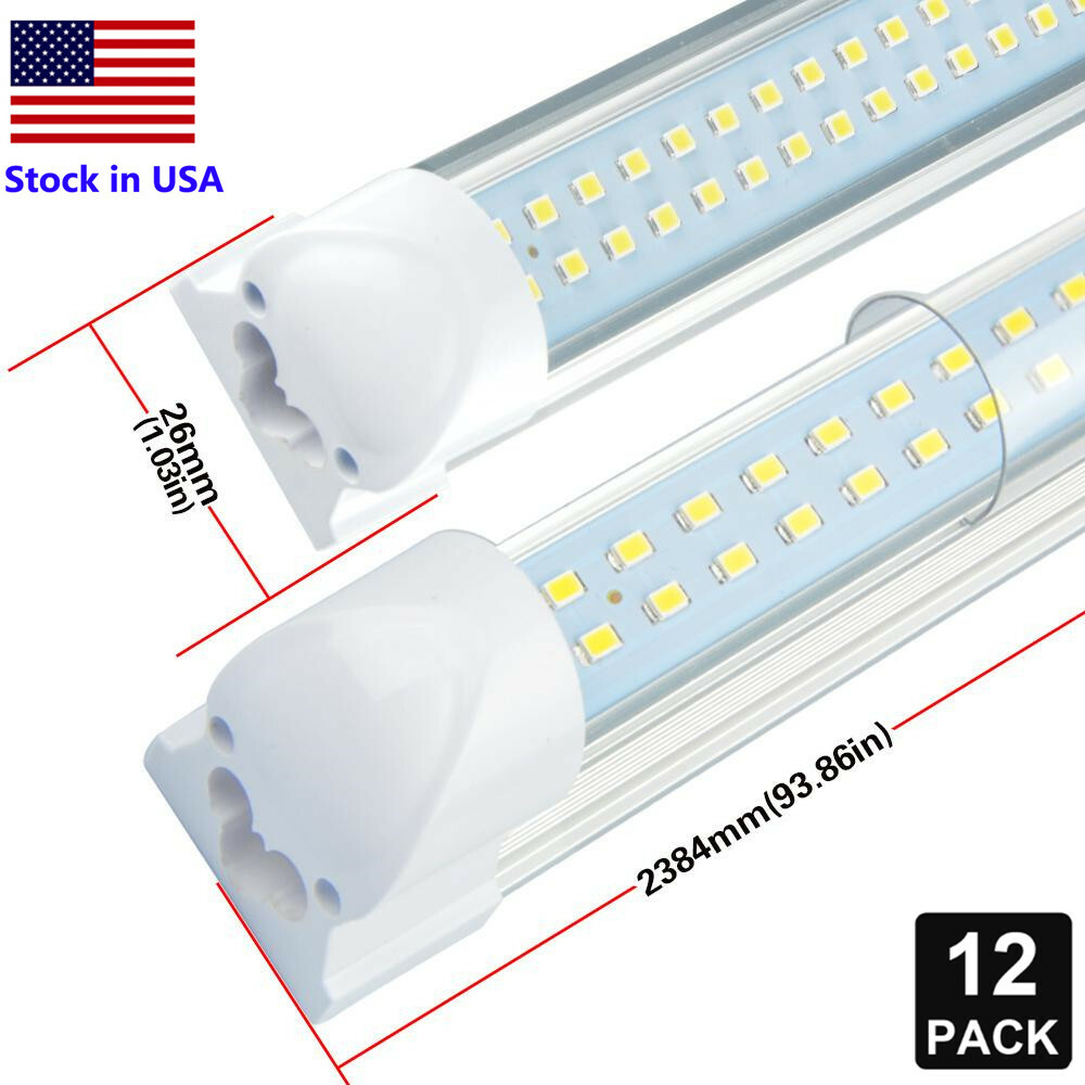 12PK 8FT LED Shop Light 72W 6000K T8 Linkable Tube Fixture For Garage Warehouse 12PK 8FT LED Shop Light 72W 6000K T8 Linkable Tube Fixture For Garage Warehouse