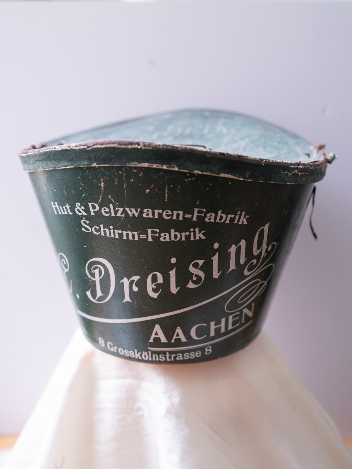 Antique c.1900s German Top Hat with Original Advertising Hat Box  C. Dreising