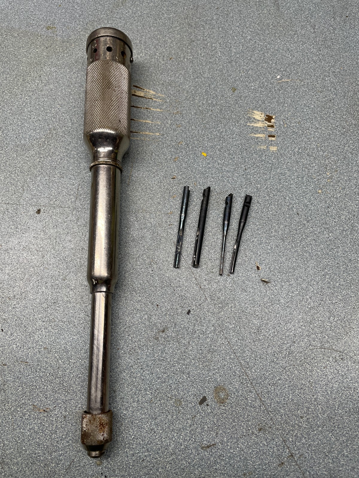Vintage MILLERS FALLS No. 185A Push Drill w/ 4 Bits Woodwork Tool — Made In USA
