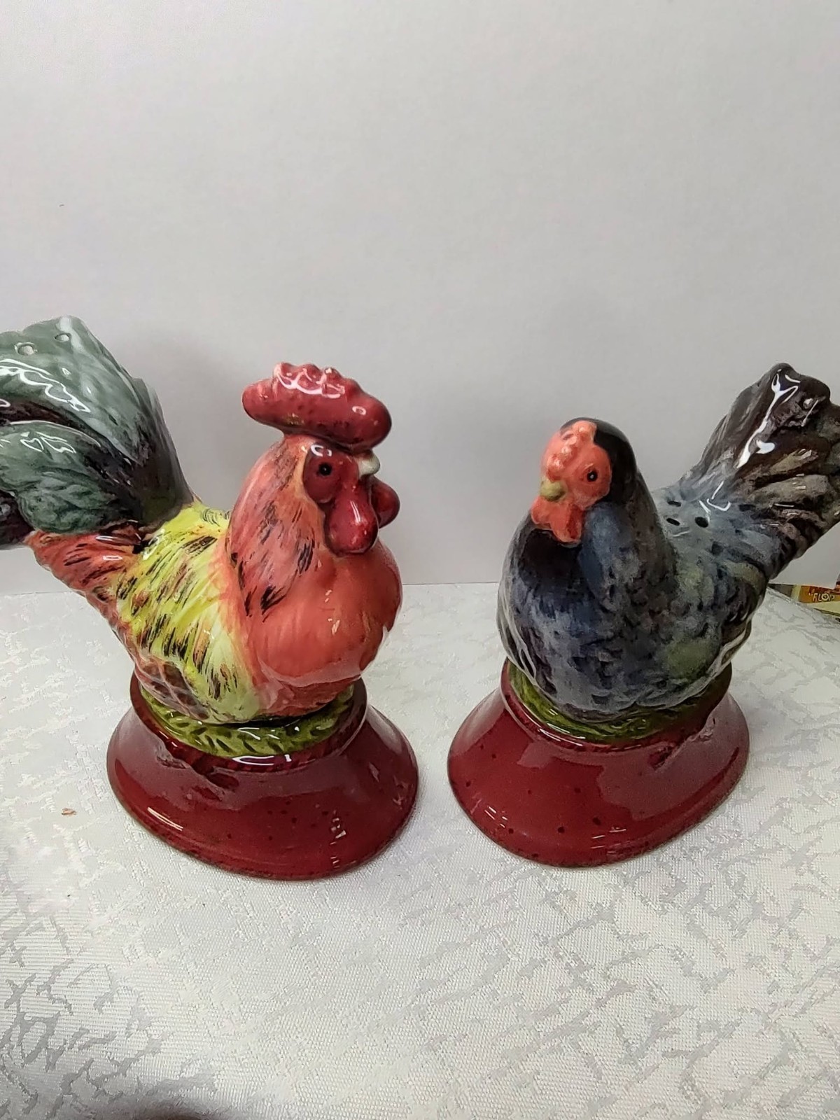 Colorful Ceramic Rooster & Hen Salt and Pepper Shakers – Set of 2
