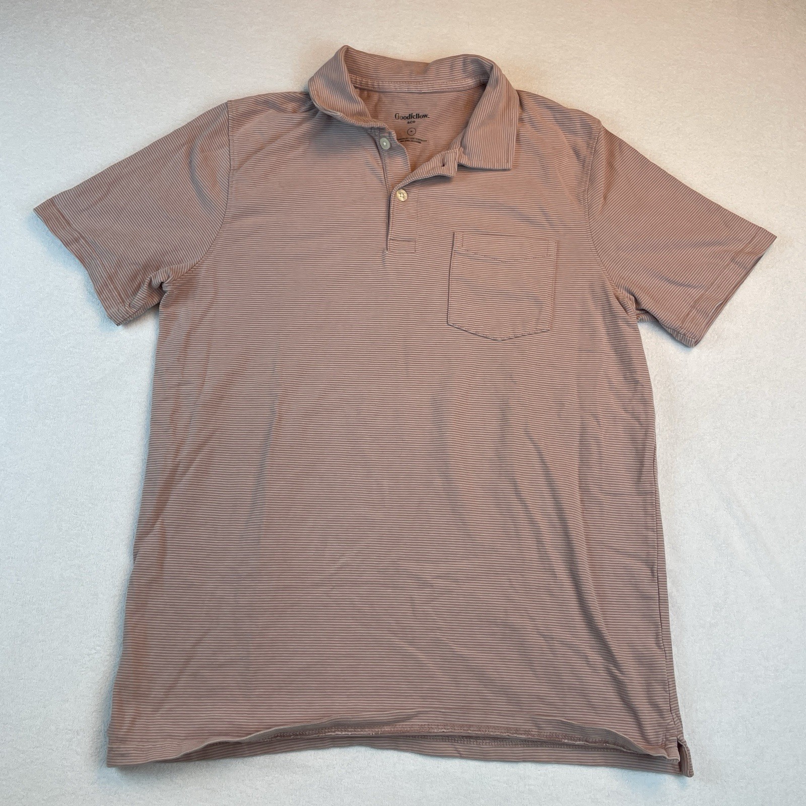 Goodfellow & Co. Men\'s Standard-fit Short-sleeve Polo Size M Pink/White Stripe