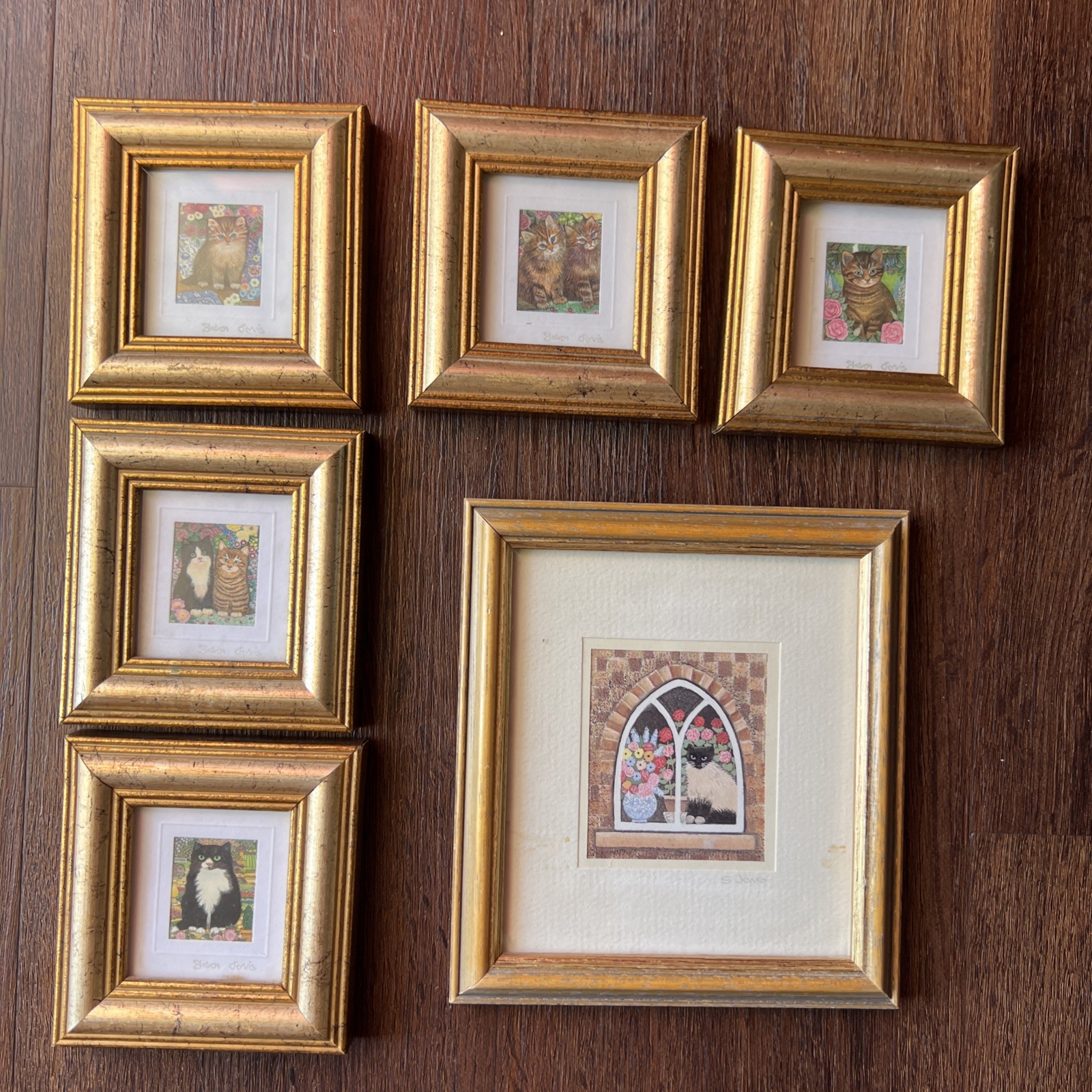 Vtg Sharon Jervis Miniature Framed Cat Prints Signed Gallery Wall Kitten Cats Vtg Sharon Jervis Miniature Framed Cat Prints Signed Gallery Wall Kitten Cats