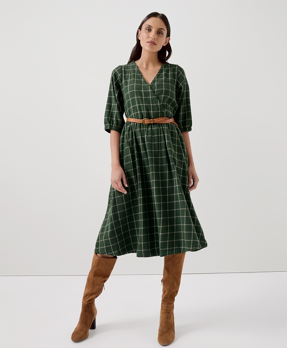 Pact Women\'s Fireside Flannel Crossover Dress Medium Mountain View Check