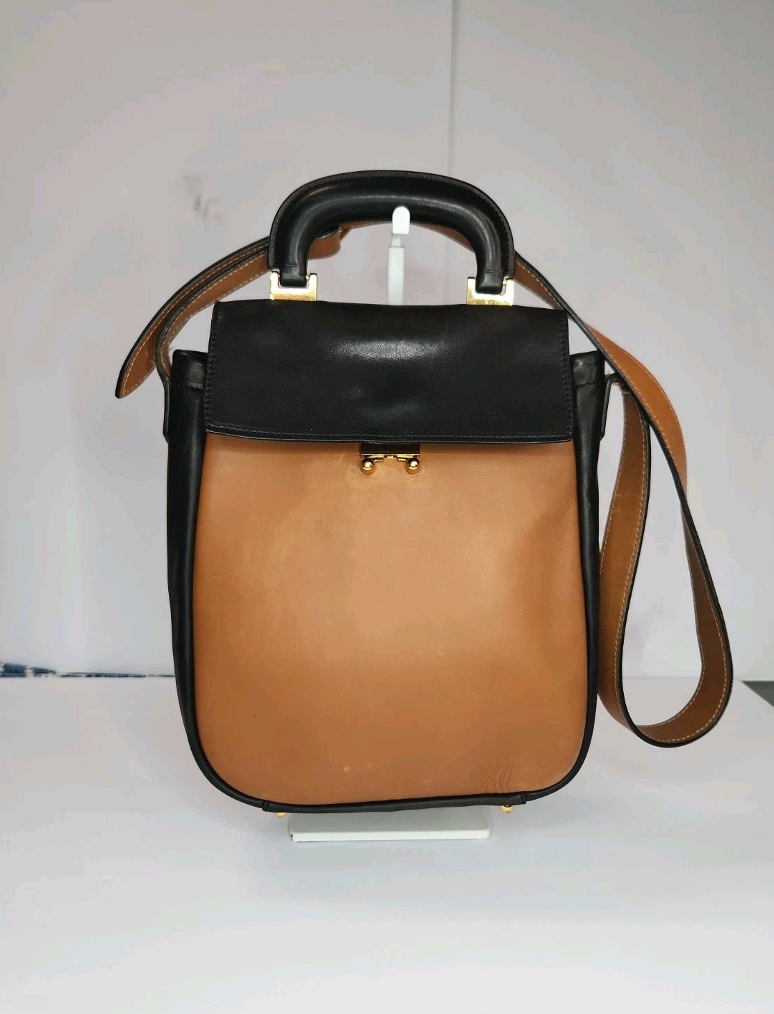 Marni Medium Soft Trunk Bag Black Brown Lamb Leather Colorblock Shoulder RARE Marni Medium Soft Trunk Bag Black Brown Lamb Leather Colorblock Shoulder RARE