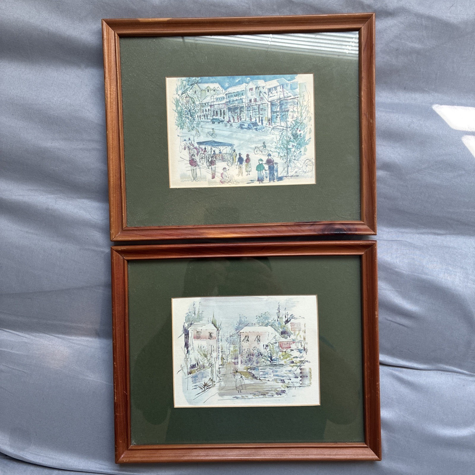 Pair 2 Vintage Alfred Birdsey Bermuda Art Prints Framed Matted St Georges Pair 2 Vintage Alfred Birdsey Bermuda Art Prints Framed Matted St Georges