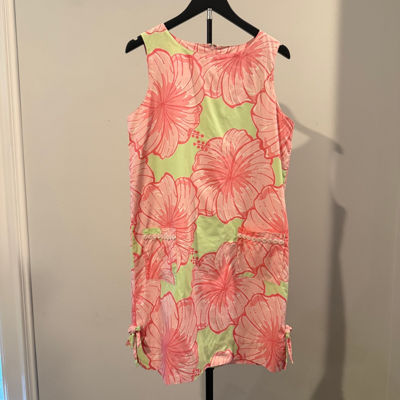 Lilly Pulitzer Dress 10 Pink Green Floral Tropical Shift Sleeveless