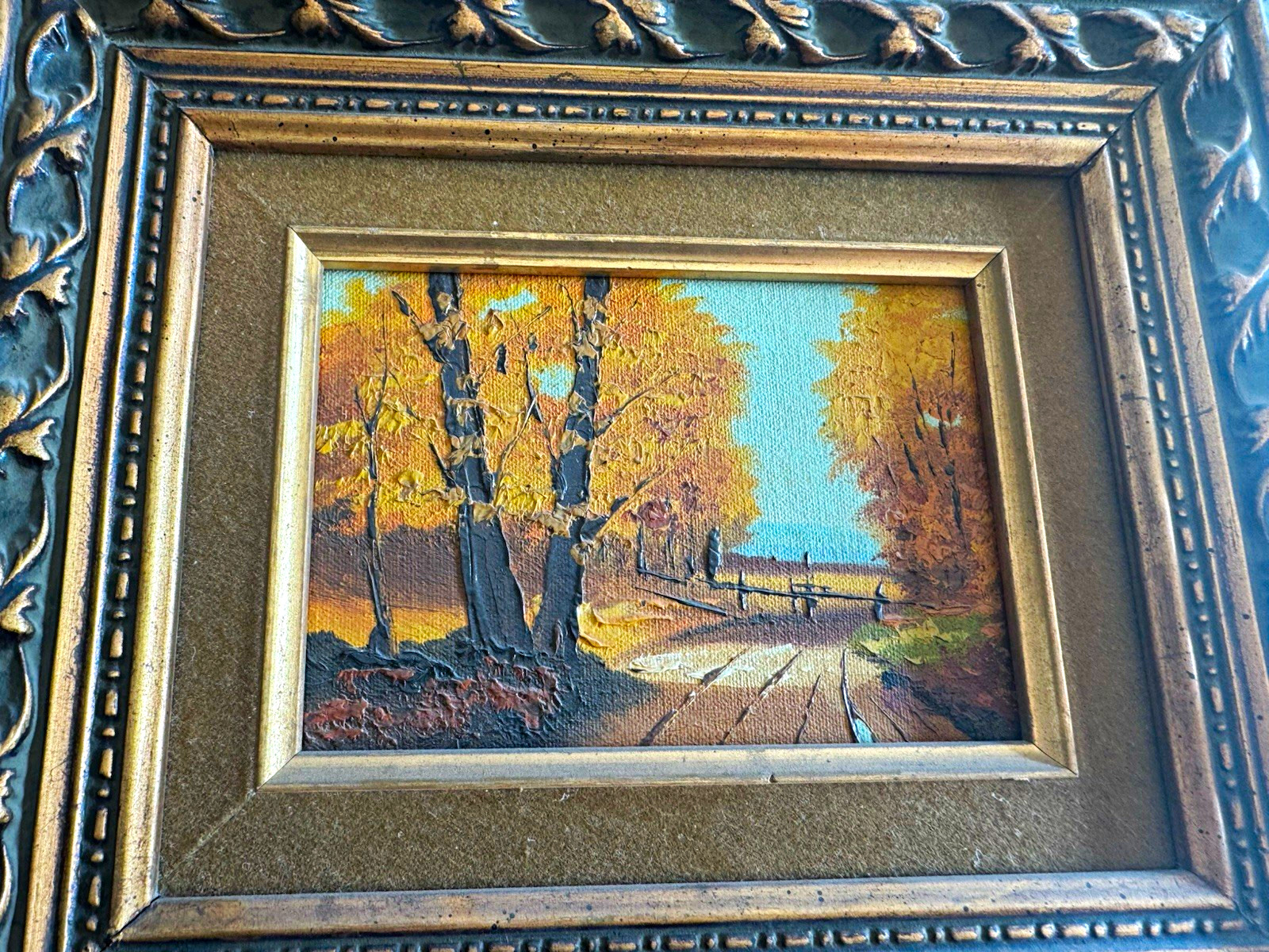 Bernard Bosman Signed Framed Original Landscape Painting Trees Path Fence Small Bernard Bosman Signed Framed Original Landscape Painting Trees Path Fence Small