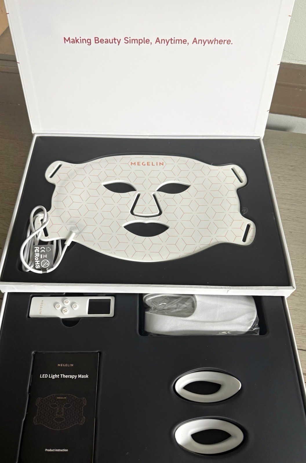MEGELIN LED Face Light Therapy Mask, 7 Settings, Rechargeable - JML1 White