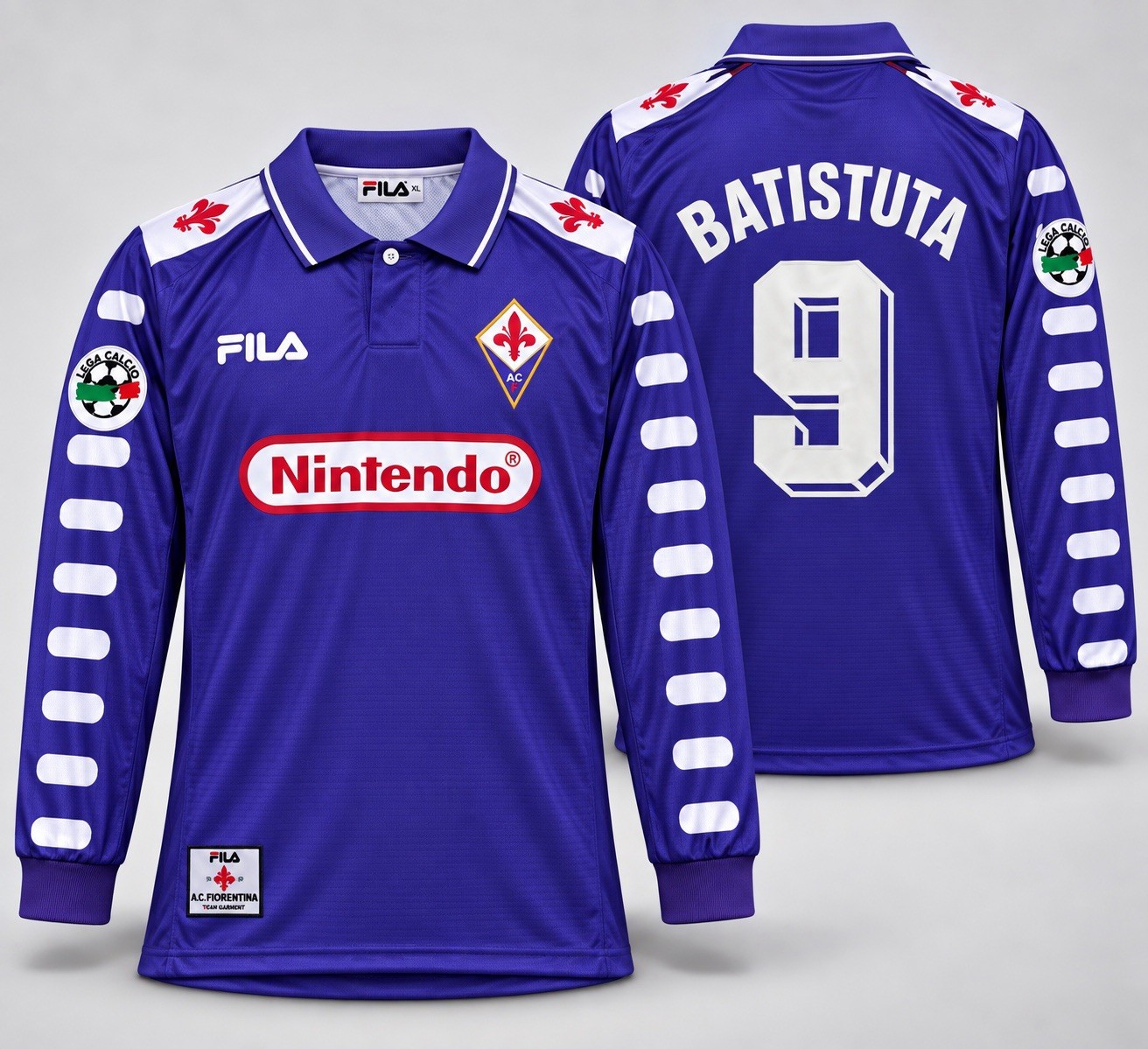 Fiorentina 1998/99 Fila Jersey Home Batistuta 9 Long Sleeve L XL Vintage Retro