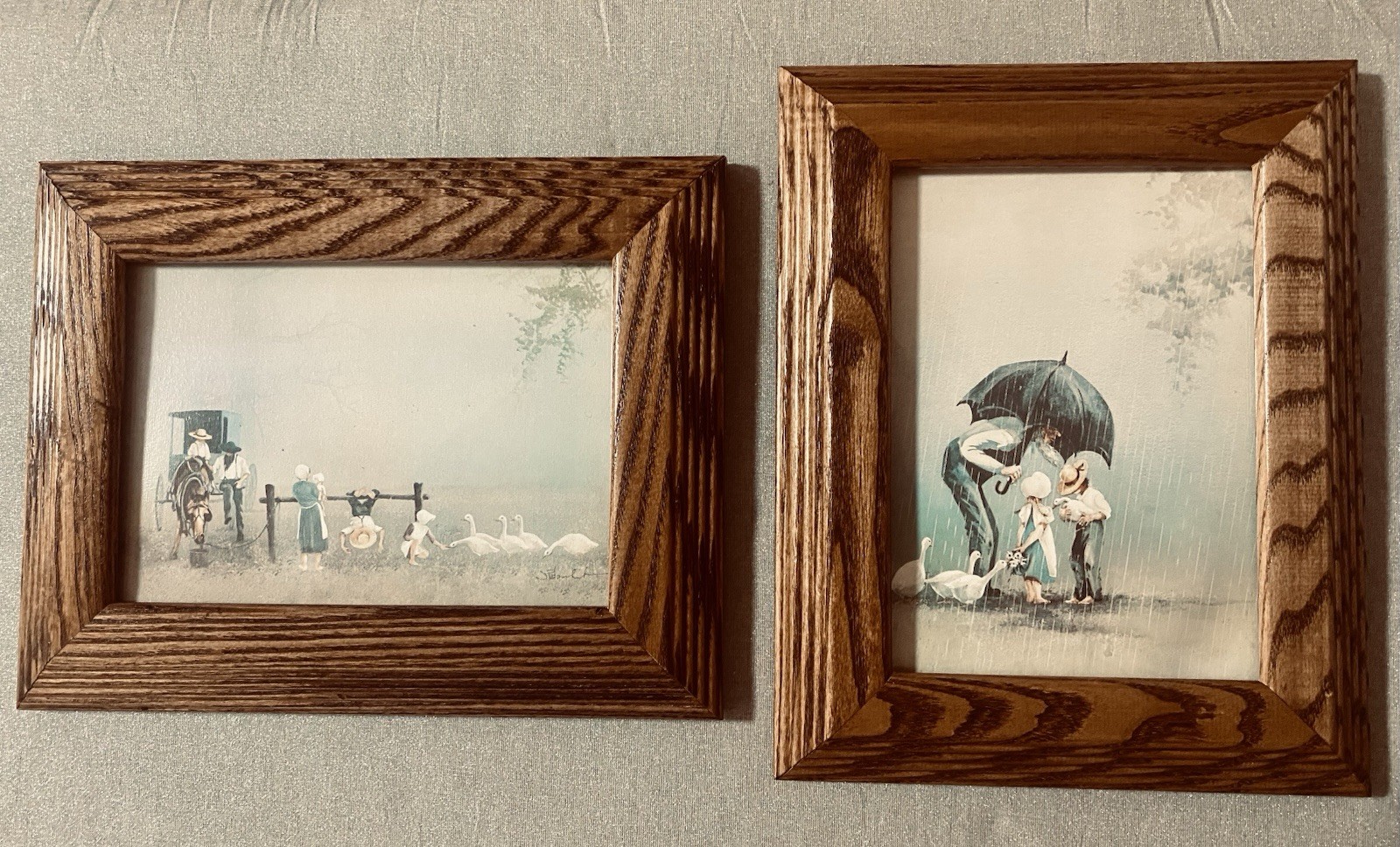 Vintage Steve Polomchak  Amish Prints Set of 2 Solid Oak Frames