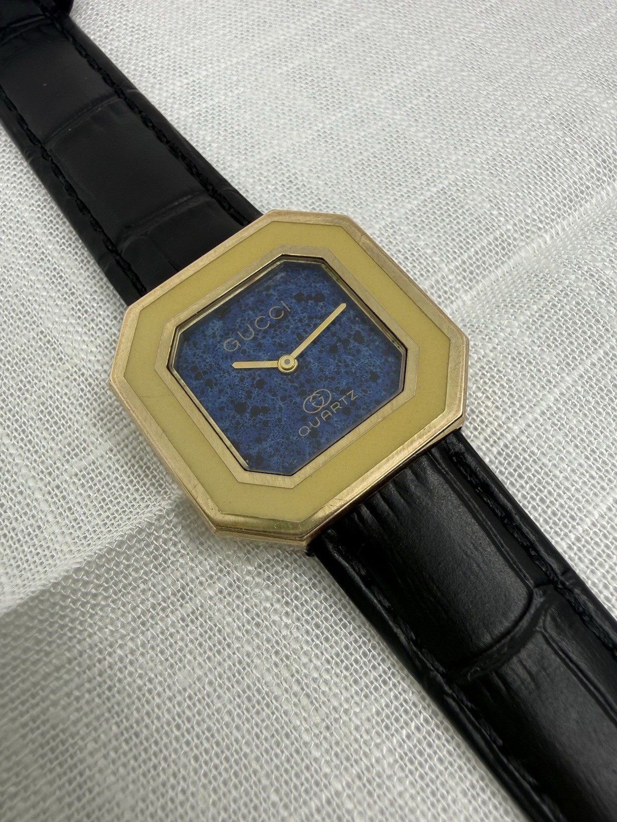 1970s Gucci Tank Gold Vermeil Case - Rare Lapis Dial