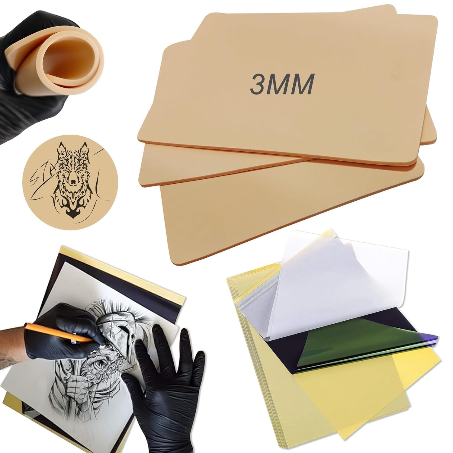 3MM Tattoo Skin Practice Kit - 13Pcs Fake Skin and Stencil Paper Kit Including 3 3MM Tattoo Skin Practice Kit - 13Pcs Fake Skin and Stencil Paper Kit Including 3
