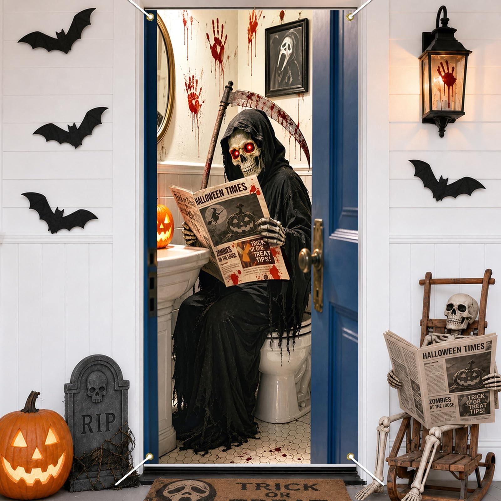 Halloween Death Restroom Door Cover (Black, 35.4x70.8 inch) Halloween Covering D Halloween Death Restroom Door Cover (Black, 35.4x70.8 inch) Halloween Covering D