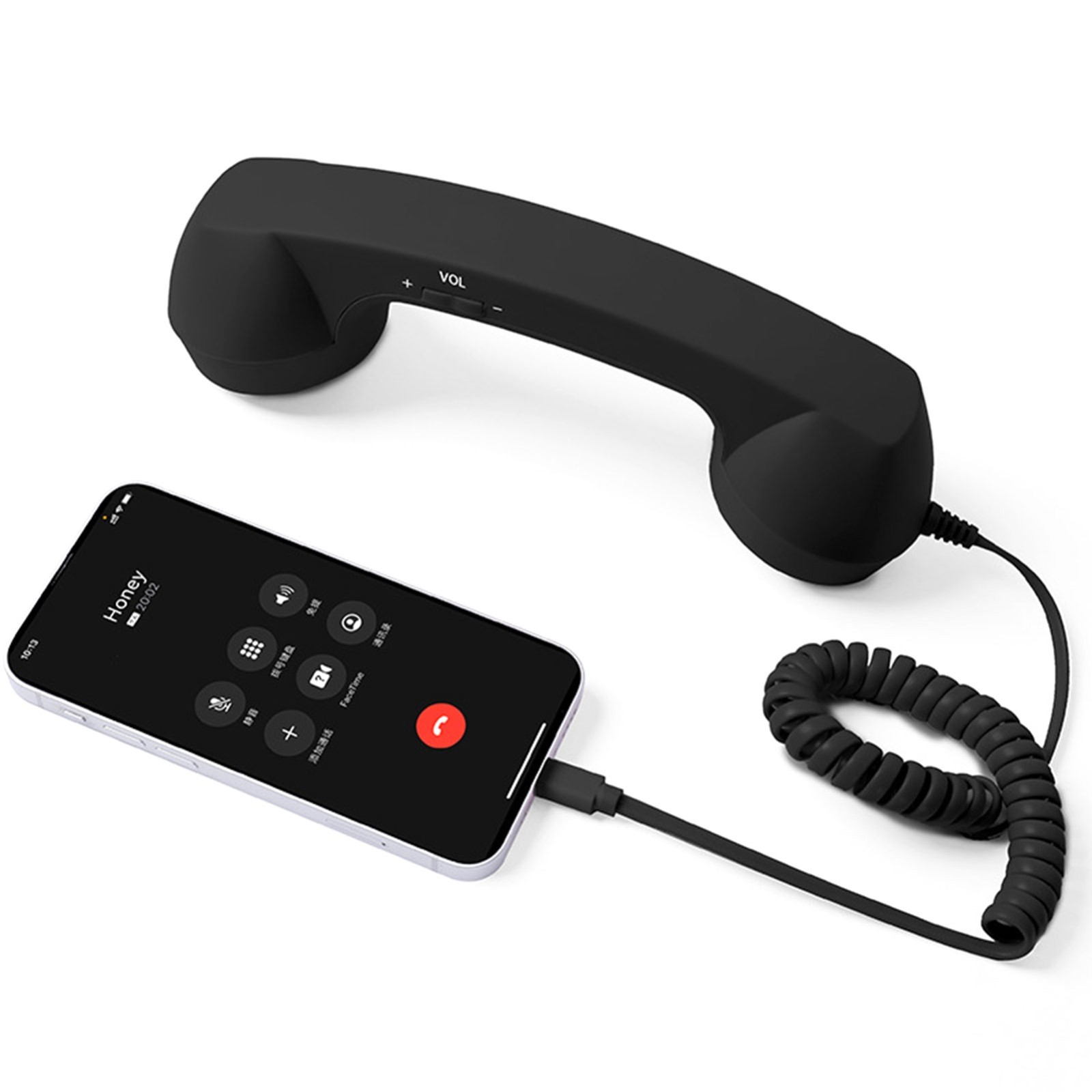 Retro Phone Handset USB-C Wired Handsets Style Landline Handle Receiver Black
