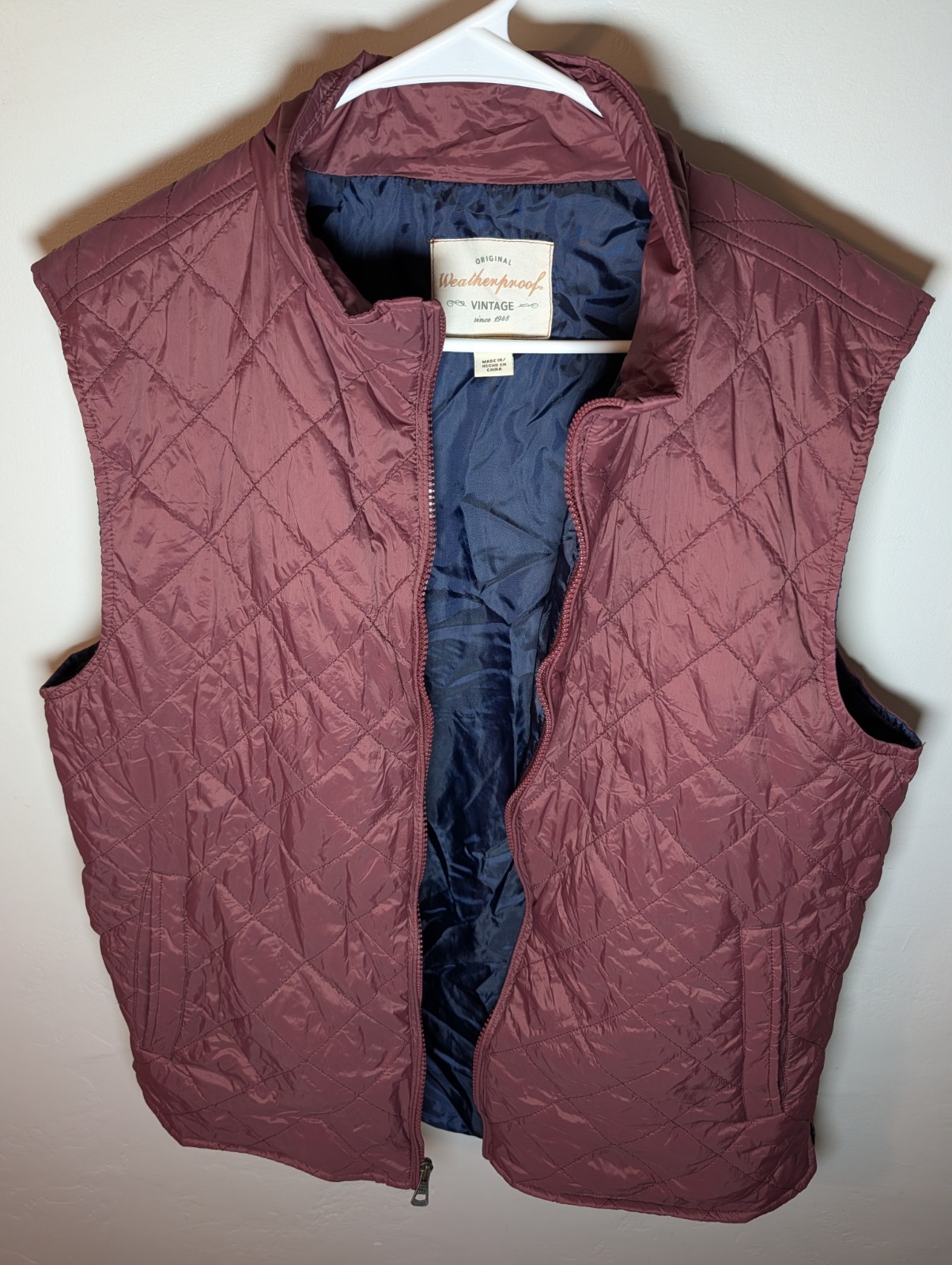 Original Weatherproof Vintage Red/Maroon Diamond-Quilted Full-Zip Vest Size Lg Original Weatherproof Vintage Red/Maroon Diamond-Quilted Full-Zip Vest Size Lg