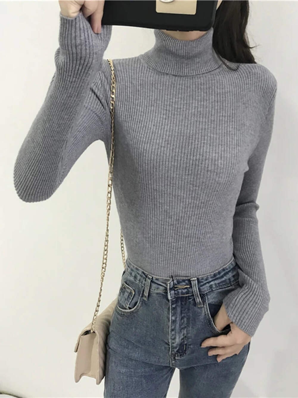 2026 Autumn Winter Thick Sweater Women Knitted Ribbed Pullover Sweater Long Slee