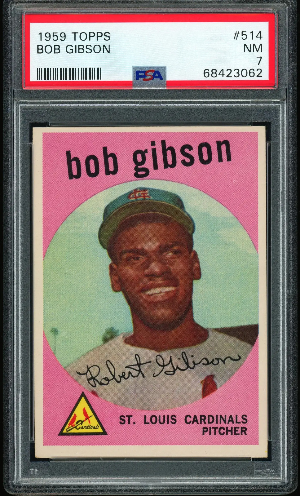 1959 Topps #514 Bob Gibson RC Rookie PSA 7 NM Nice Color New Label