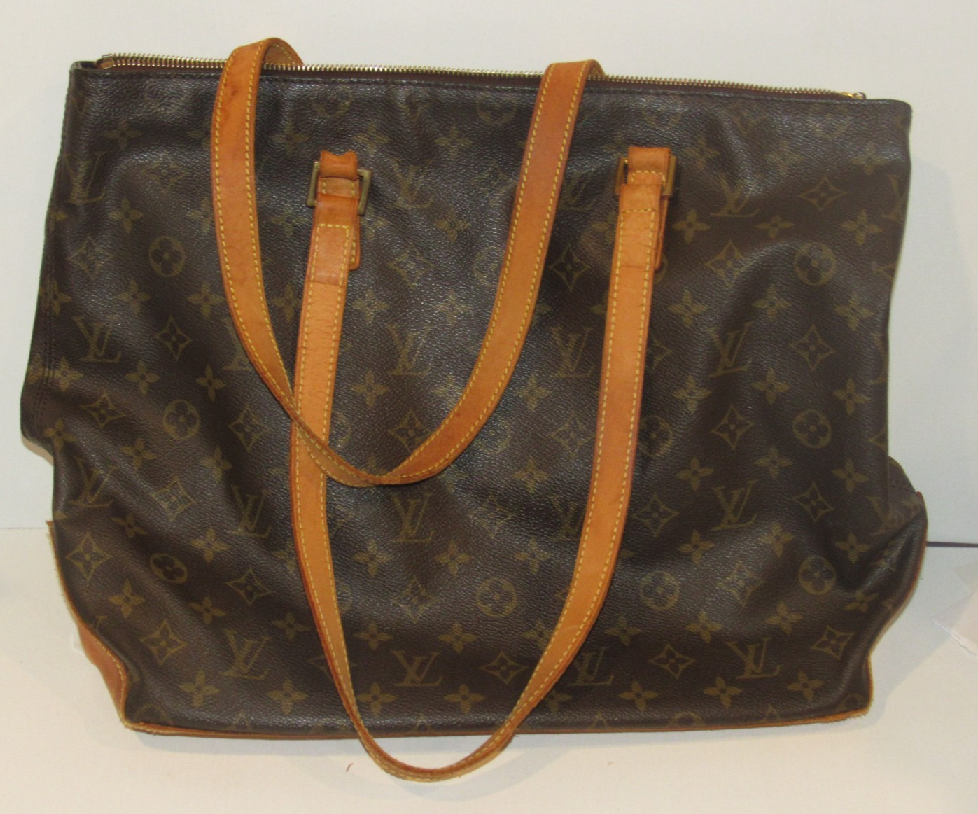 Authentic Vintage Louis Vuitton Cabas Mezzo Monogram Handbag Tote Brown Leather