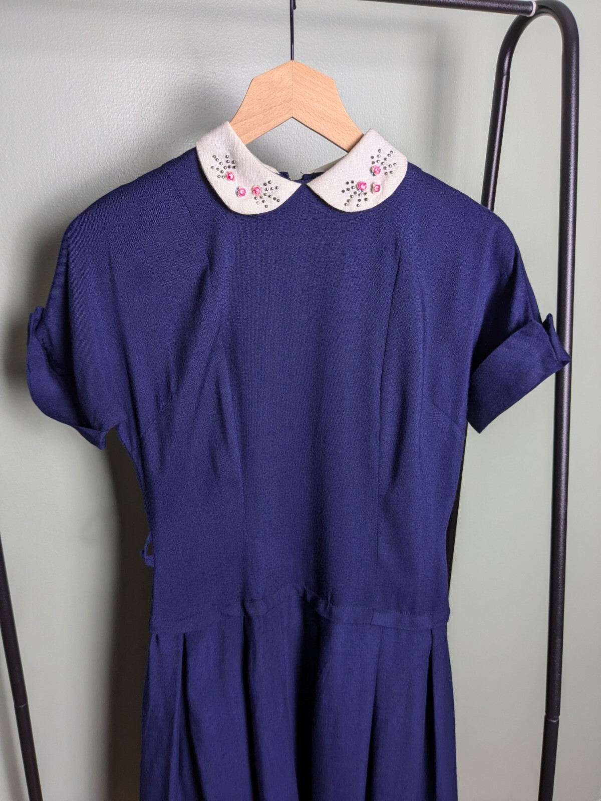 Beaded Peter Pan Collar Drop waist Navy Blue 1940s/1950s Dress Beaded Peter Pan Collar Drop waist Navy Blue 1940s/1950s Dress