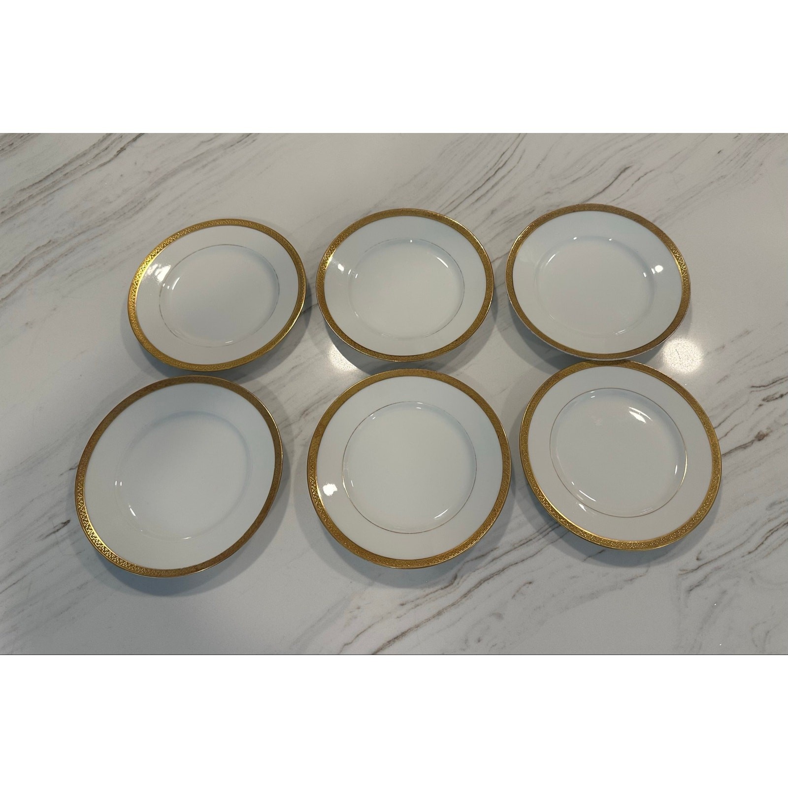 Antique Coronet Limoges France Gold Encrusted 6” Side Plates Set of 6 c 1906-20