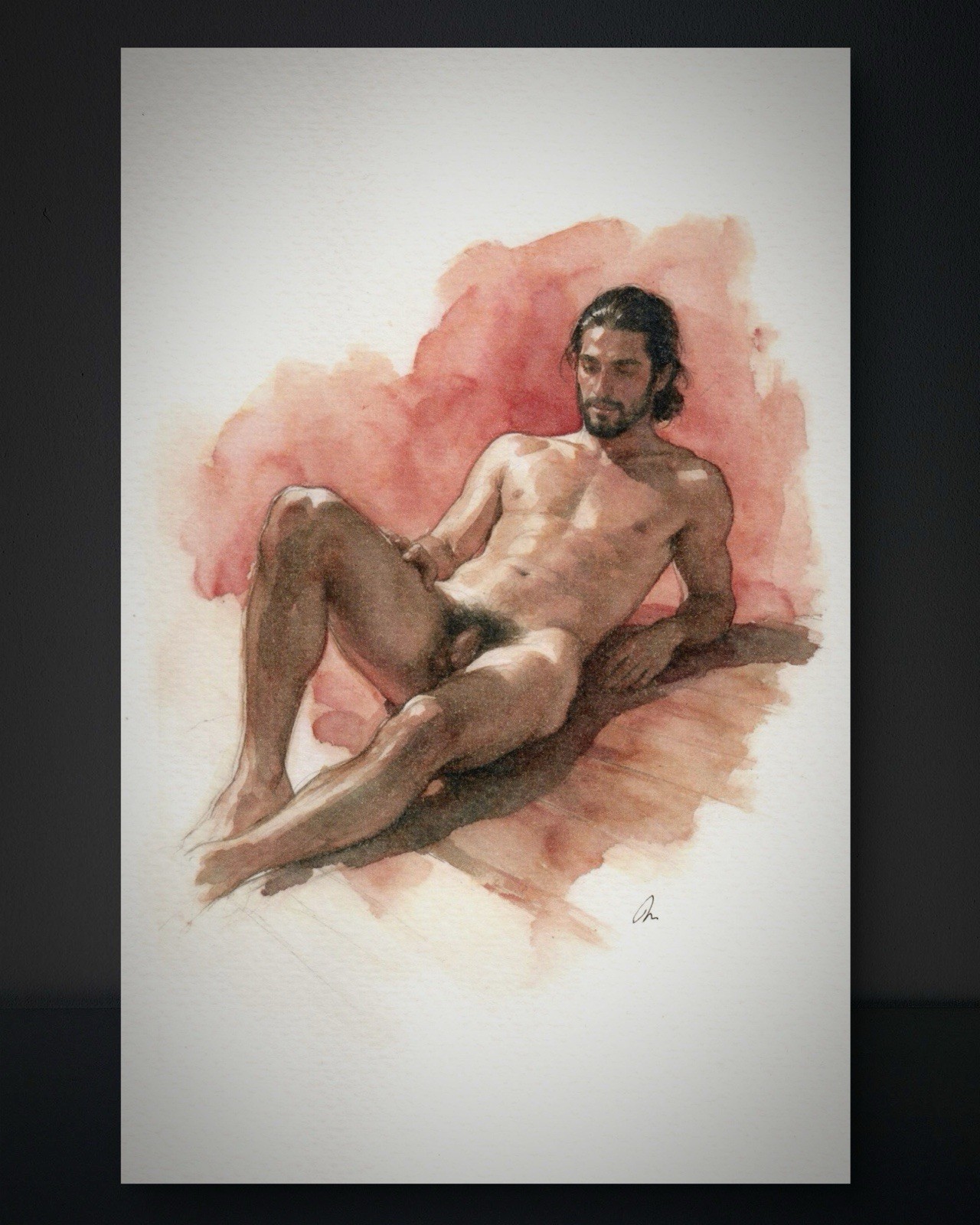 Original Watercolor Painting Male Figure Portrait Book Page  (5.5 × 8.5 inches)