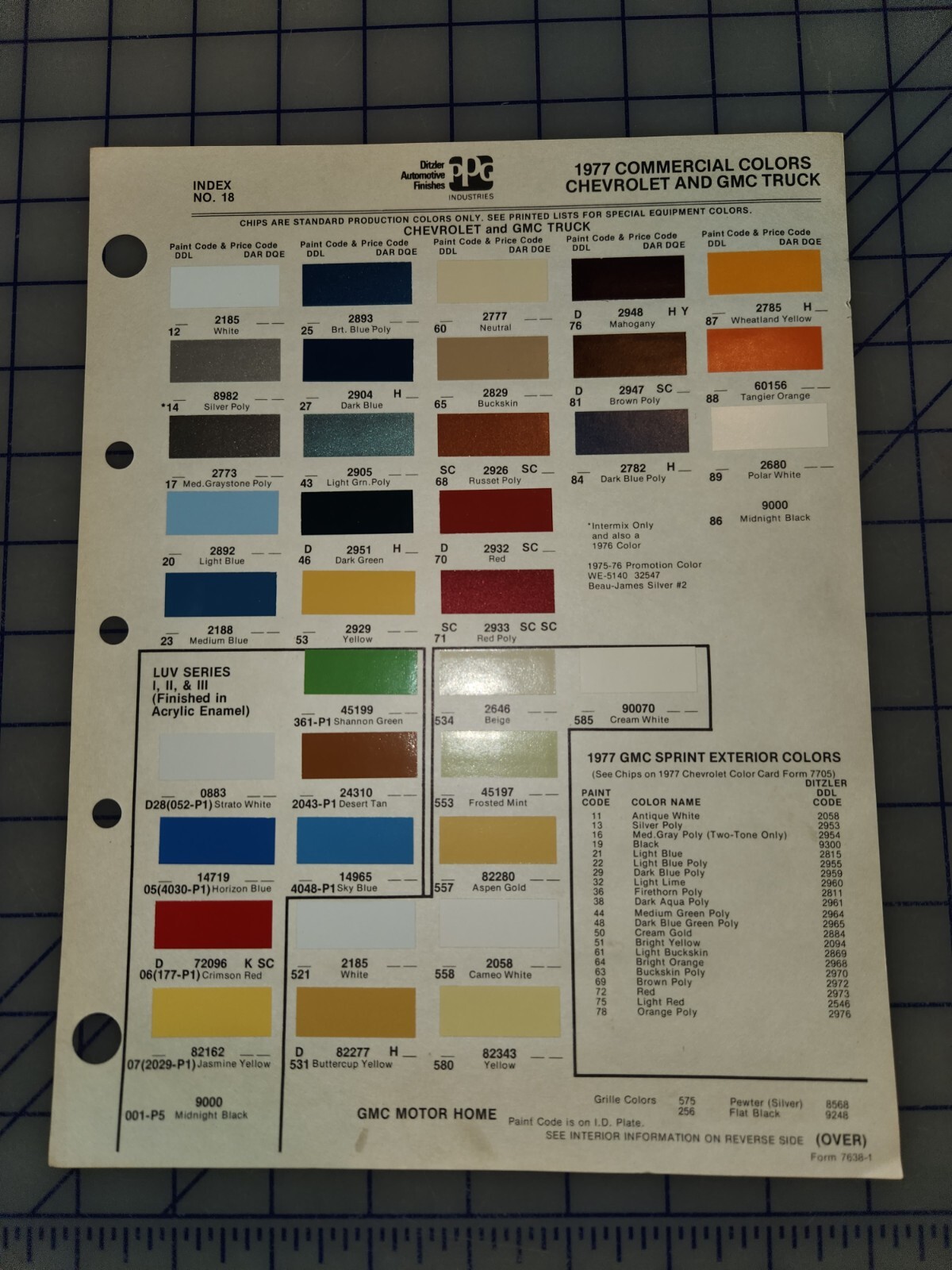 1977 Chevrolet GMC Truck Color Chip Sheet PPG 1977 Chevrolet GMC Truck Color Chip Sheet PPG