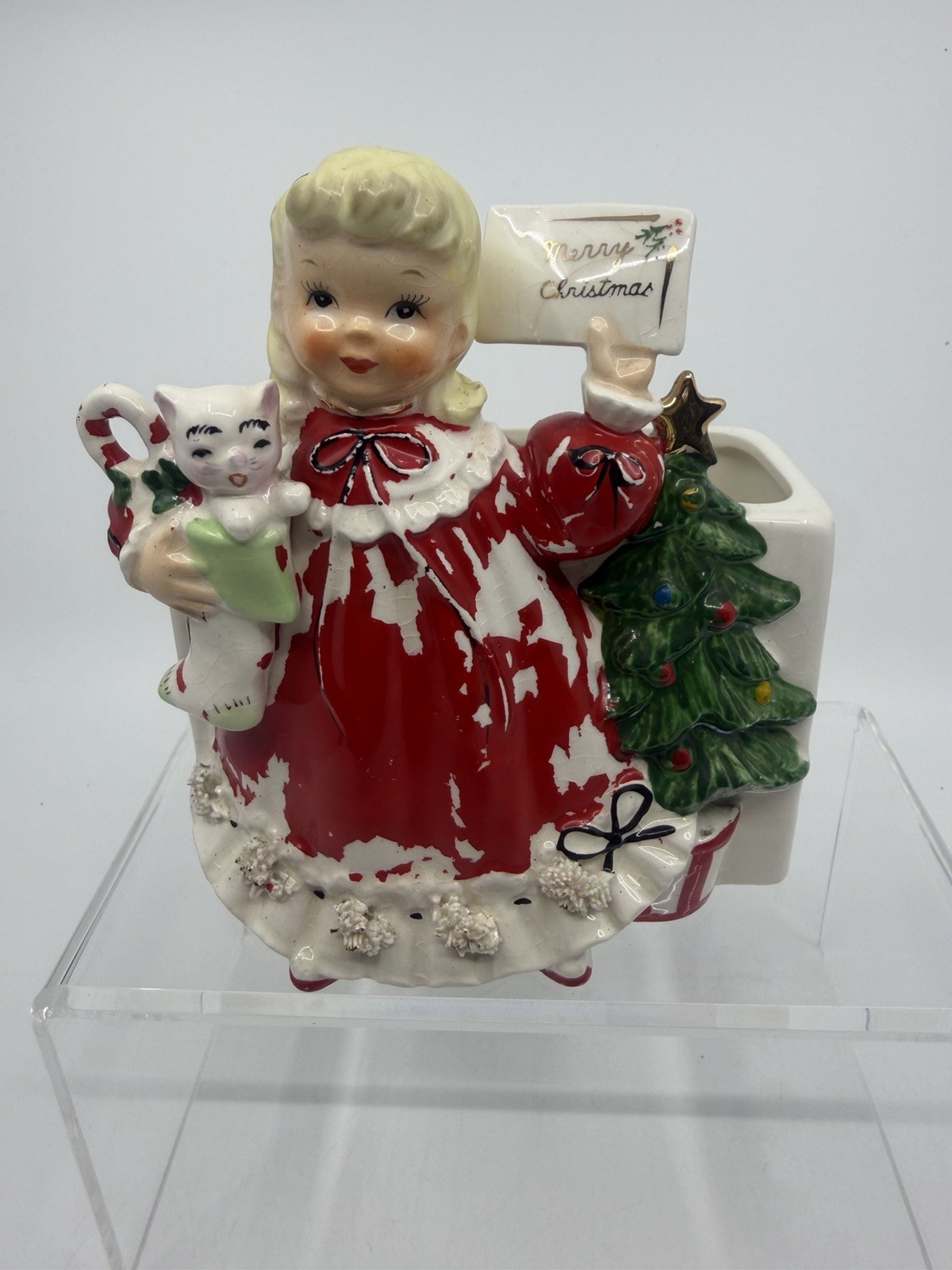 Vtg 1960 Samson Import Co Relpo Christmas Girl Planter #456L Japan MCM Kitsch Vtg 1960 Samson Import Co Relpo Christmas Girl Planter #456L Japan MCM Kitsch