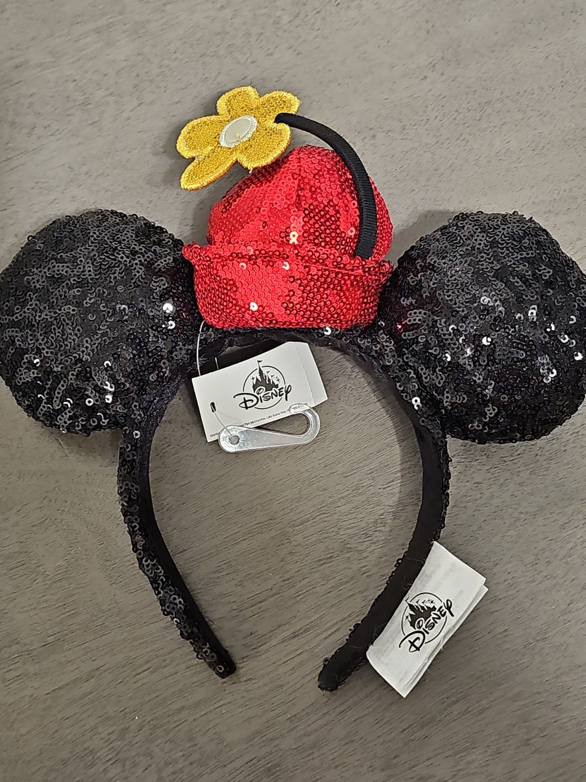 Japan Tokyo Disney Sequined Ear Headband w/ Red Flower Pot Hat Japan Tokyo Disney Sequined Ear Headband w/ Red Flower Pot Hat