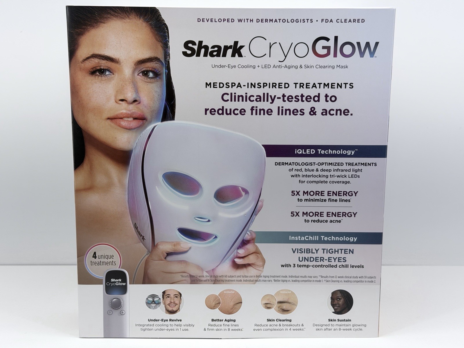 Shark CryoGlow Under-Eye Cooling LED Anti-Aging and Skin Clearing Facial Mask