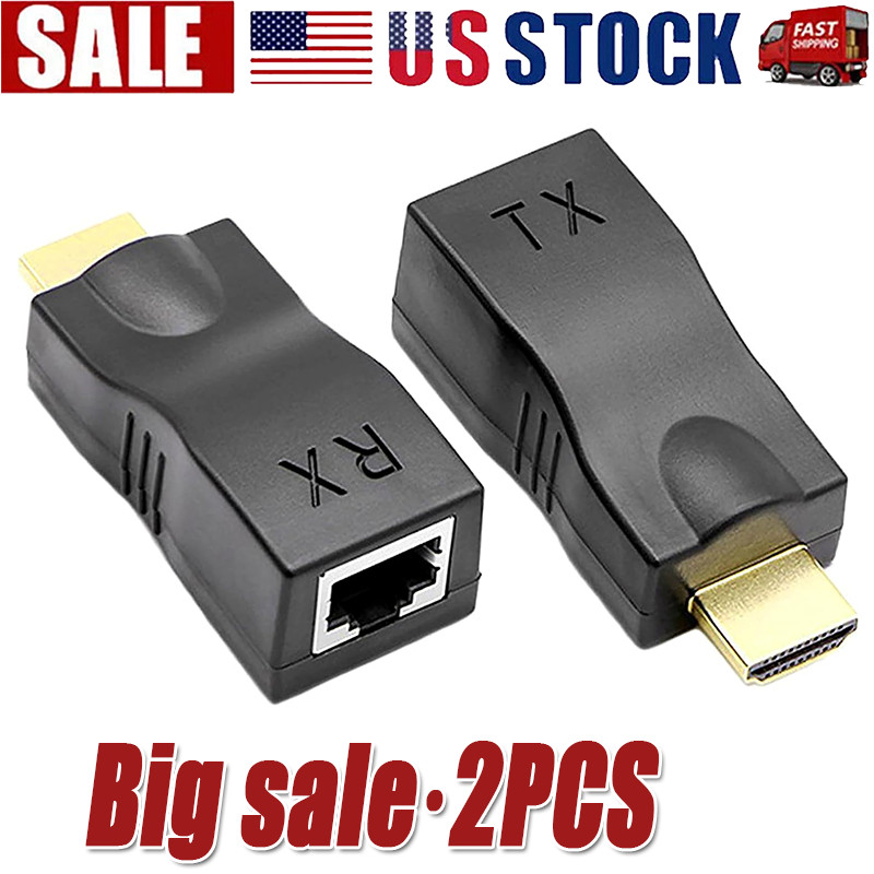 2PCS 4K 1080P HDMI Extender to RJ45 Over Cat 5e/6 Network LAN Ethernet Adapter